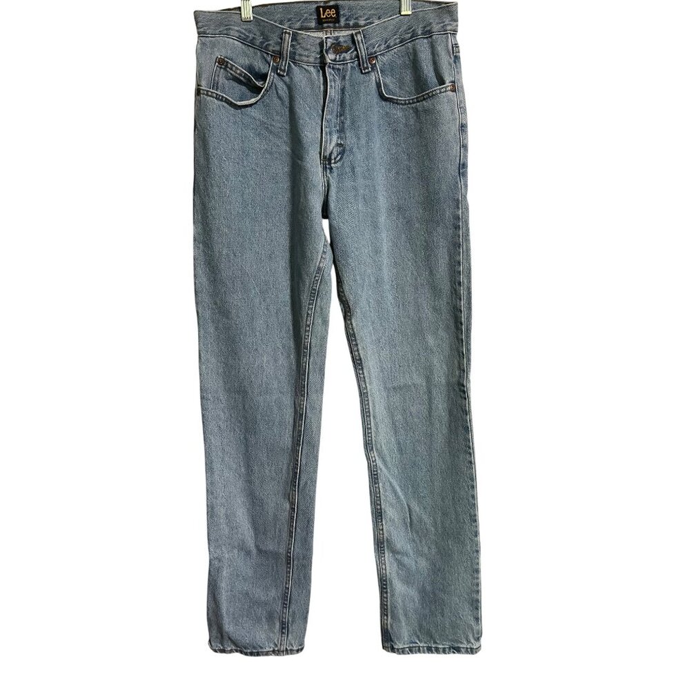 Mens Lee Regular Fit Jeans Size 32 Light Wash Blue Straight Leg Measure 32x33